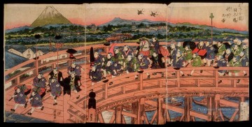  Ukiyoye Art - les enfants s passe une procession sur le pont Nihon 1820 Keisai